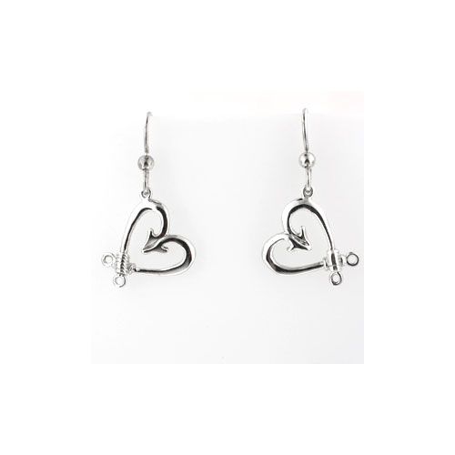 Silver Polynesian Hook Heart Earrings - 659