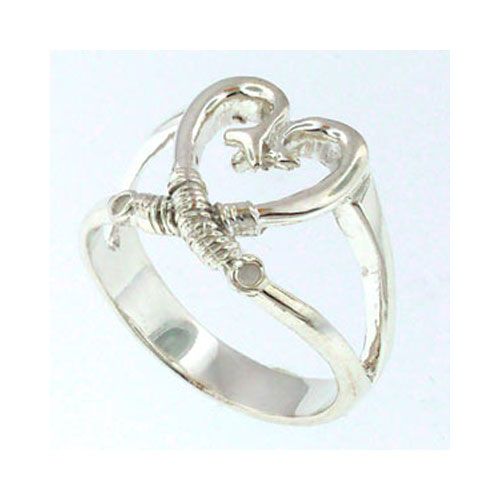 Silver Polynesian Hook Heart Ring - 737