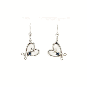 Silver Polynesian Hook Heart with Sapphire Earrings - 659 s