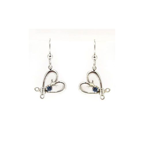 Silver Polynesian Hook Heart with Sapphire Earrings - 659 s