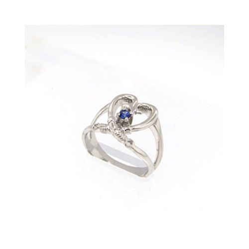 Silver Polynesian Hook Heart with Sapphire Ring - 737 s