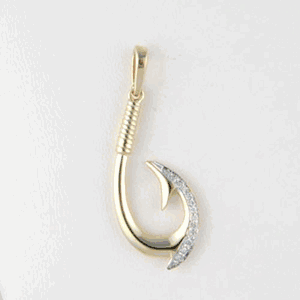 Silver Polynesian Hook Medium CZ Pendant - 364 D