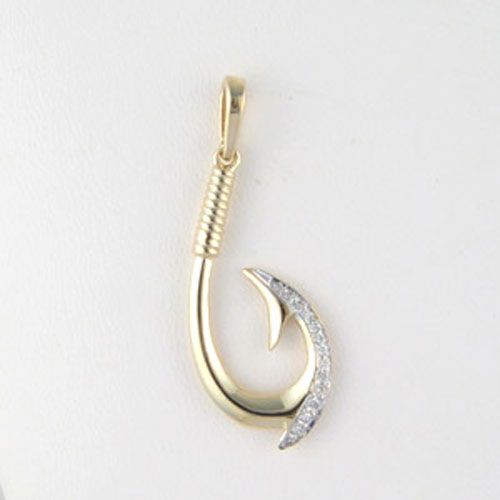 Silver Polynesian Hook Medium CZ Pendant - 364 D