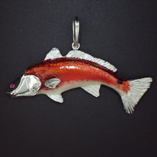 Silver Redfish Xtra Large Enamel Pendant - 387 E