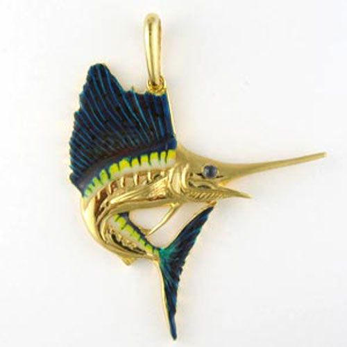 Silver Sailfish Enamel Pendant - 101 E