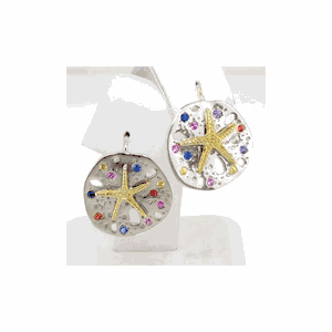 Silver Sand Dollar Multi Sapphire Earrings - 645 Sb