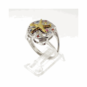 Silver Sand Dollar Sapphire Back Ring - 760 Sb