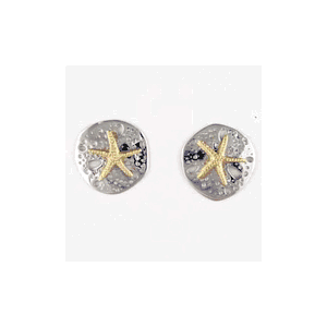 Silver Sand Dollar with Starfish Earrings - 645