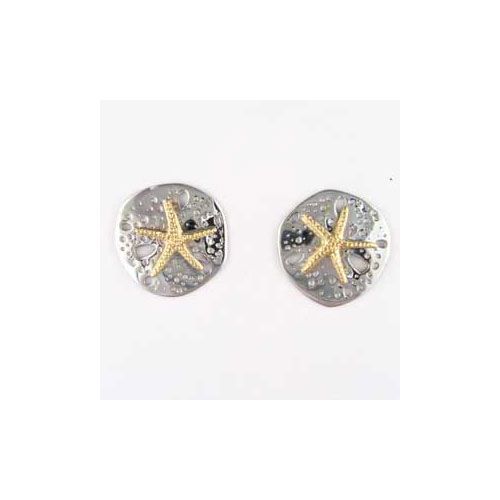 Silver Sand Dollar with Starfish Earrings - 645