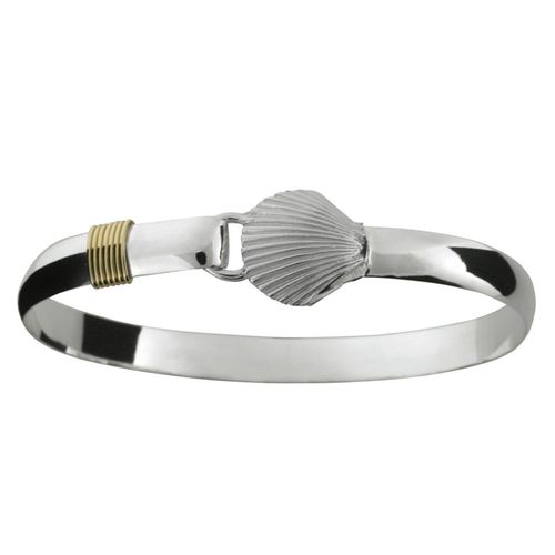 Silver Scallop Hook Bracelet - Sterling Silver & 14K Gold 6mm 6.5 Inch