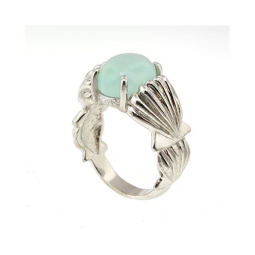 Silver Scallop Ring with Cabochon - 782