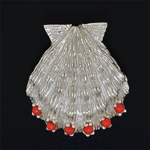 Silver Scallop with Coral Pendant - 409