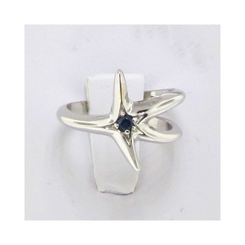 Silver Sea Star with Single Sapphire Ring - 729 1S