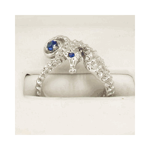 Silver Seahorse with 1Sapphire Tail Ring - 773 1S