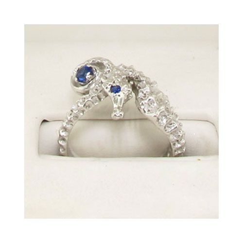Silver Seahorse with 1Sapphire Tail Ring - 773 1S