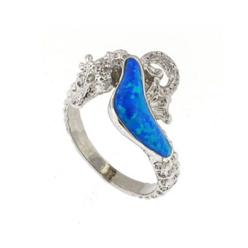 Silver Seahorse with Opal Ring - 773 O