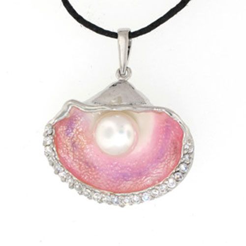 Silver Shell Enamel/Pearl/Cz Pendant - 415 DEP