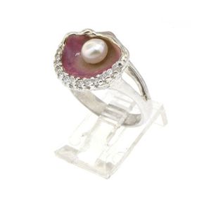 Silver Shell Enamel/Pearl/CZs Ring - 779 DEP