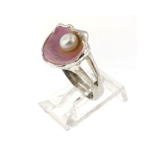 Silver Shell Enamel/Pearl Ring - 779 EP