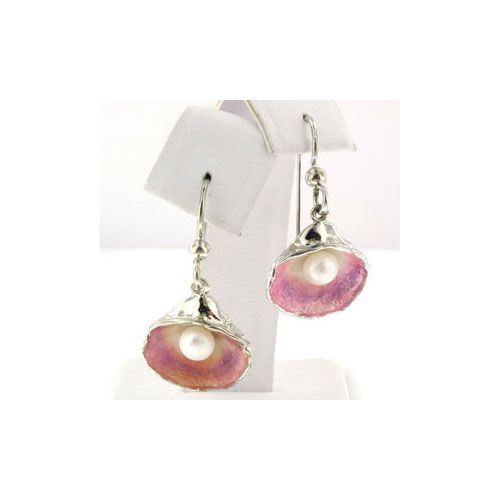 Silver Shell W Enamel/Pearl Earrings - 699 EP