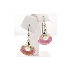 Silver Shell W Enamel/Pearl Earrings - 699 EP