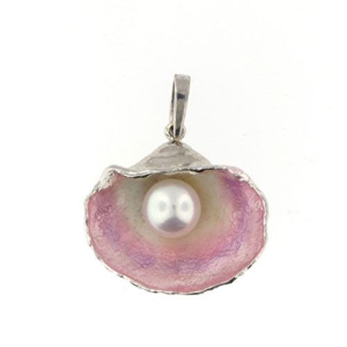 Silver Shell W Enamel/Pearl Pendant - 415 EP