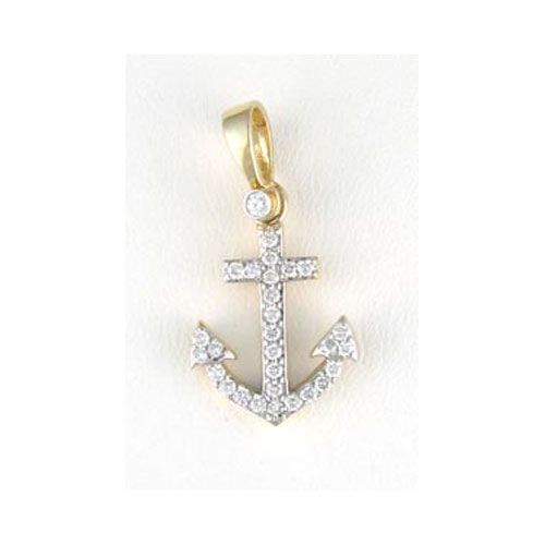 Silver Small Anchor Pave Pendant - 350 D