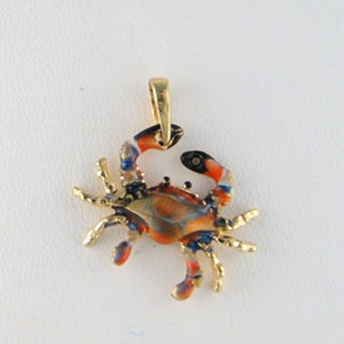 Silver Small Claw Hung Crab Enamel Pendant - 379 E