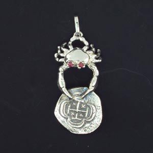 Silver Small Crab with Coin & Rubies Pendant - 915 R