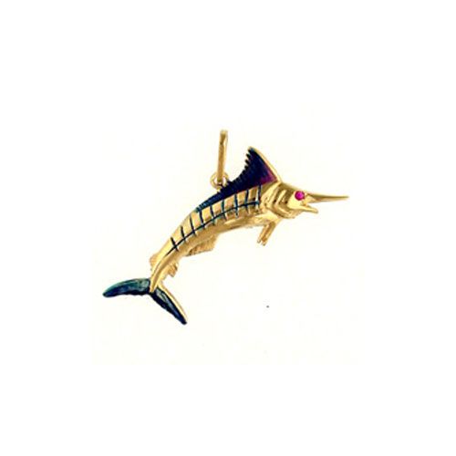 Silver Small Marlin Leaping Enamel Pendant - 131 E