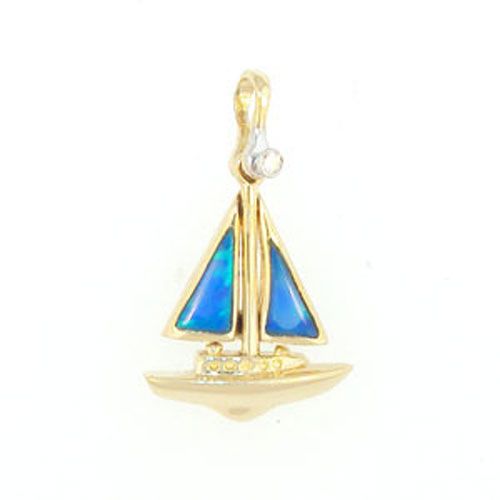 Silver Small Opal Sailboat Pendant - 389 O