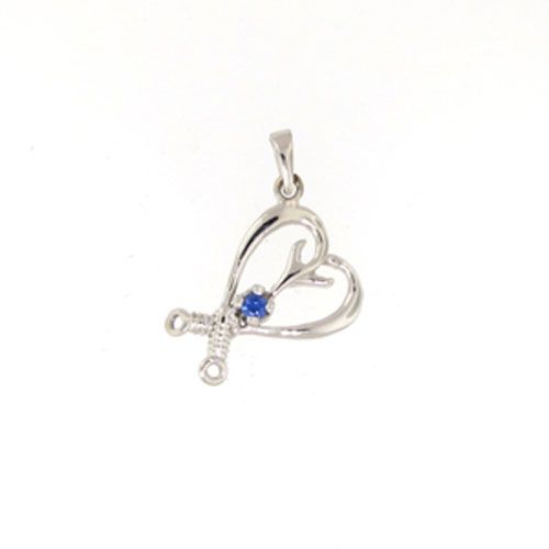 Silver Small Polynesian Hook Heart with Sapphire Pendant - 420 s
