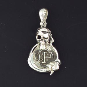 Silver Small Skull Saber Pirate with Coin Pendant - 910