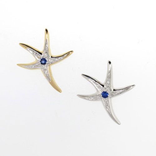 Silver Small Starfish with CZ and Sapphire Pendant - 261 DS