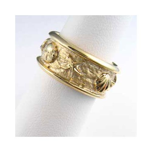 Silver Starfish And Shell Band Ring - 724