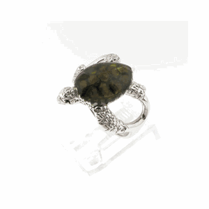 Silver Turtle with Enamel Ring - 777 E