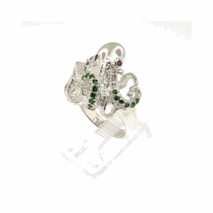 Silver Walking Octopus with Stones Ring - 762 S