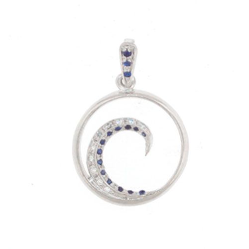 Silver Wave with CZ and Sapphire Pendant - 451-2