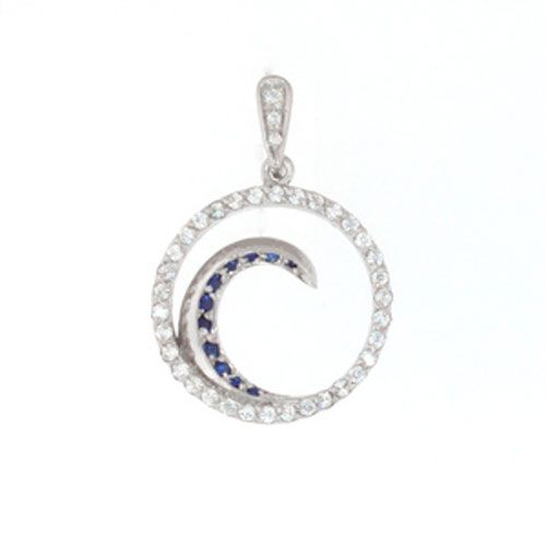 Silver Wave with Sapphire and CZ Pendant - 451-3