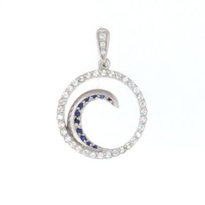 Silver Wave with Sapphire and CZ Pendant - 451-3
