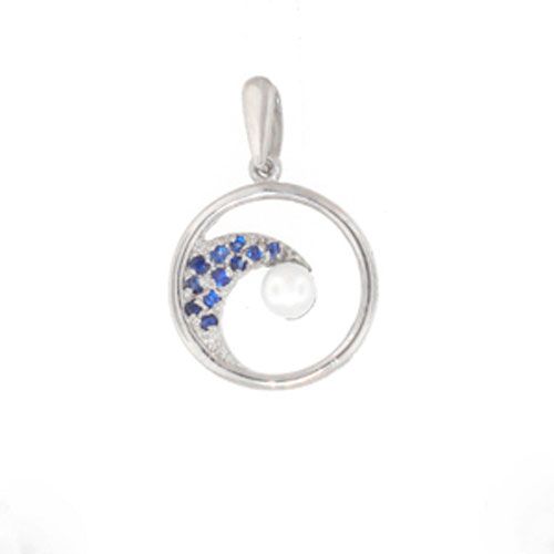 Silver Wave with Sapphire and Pearl Pendant - 459 SP