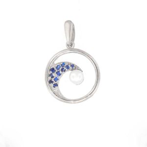 Silver Wave with Sapphire and Pearl Pendant - 459 SP