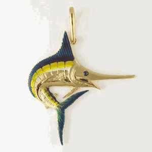 Silver Xl Marlin Enamel Pendant - 246 E