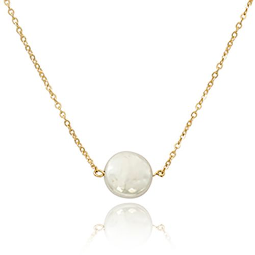 Simple Coin Pearl Adjustable Necklace - 14K Yellow Gold