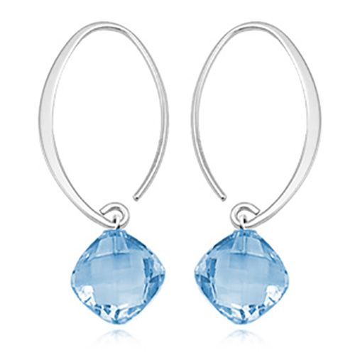Simple Cushion Sweep Blue Topaz Earrings - Sterling Silver