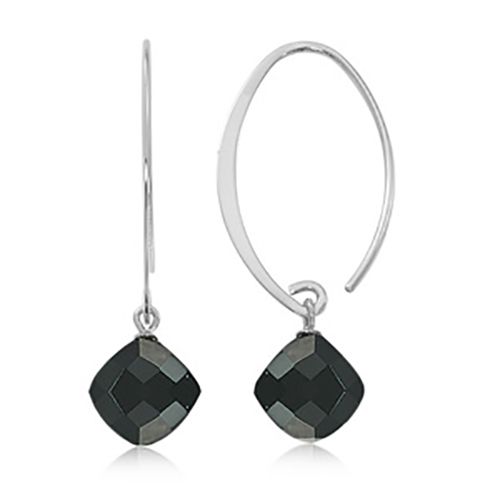 Simple Cushion Sweep Onyx Earrings - Sterling Silver