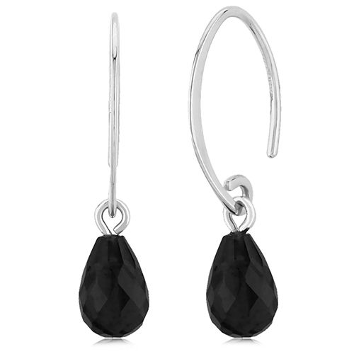 Simple Sweep Black Onyx Drop Earrings - 14K White Gold