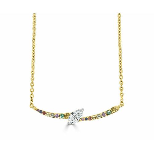 Slanted Marquise Center Diamond Bolt With Colored Gemstones Pendant