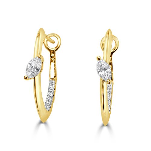 Slanted Marquise Diamond Center Half Diamond  Bolt  Hoop Earrings