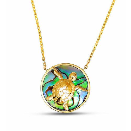 Small Abalone and Diamond Turtle Happy Pendant